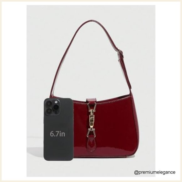 Patent Leather Shoulder Bag Adjustable Strap Work Satchel - Picture 4 of 5